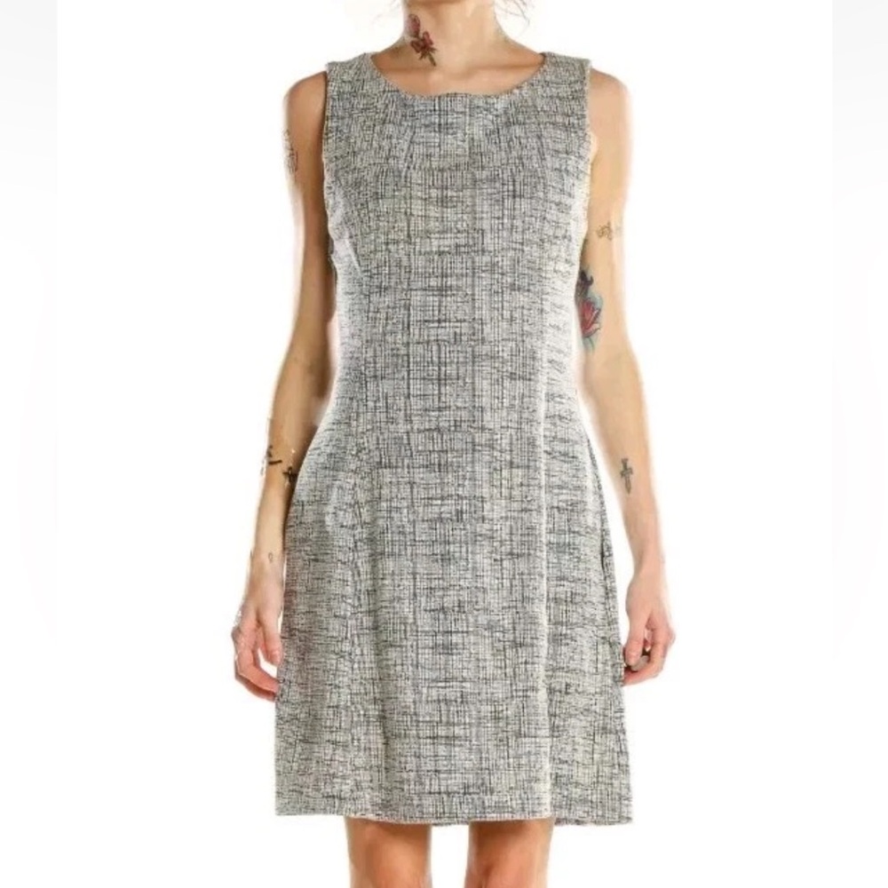 Tahari Black and White Patterned Midi Dress